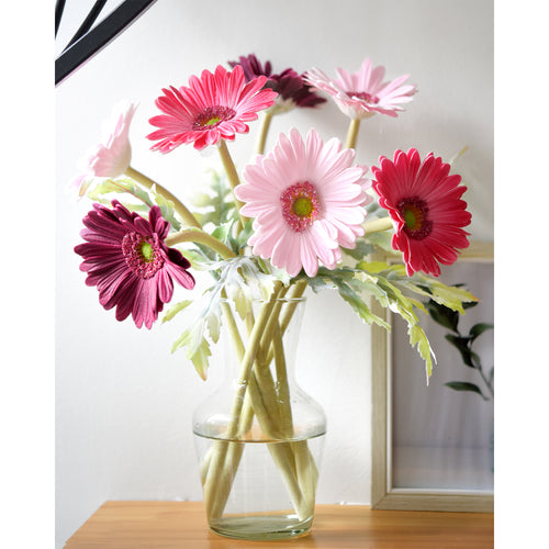 Real Touch Gerbera Daisy Artificial Flowers Arrangement & Wedding Bouquet (7 Floral Stems, Cheerful Mix Pinks)