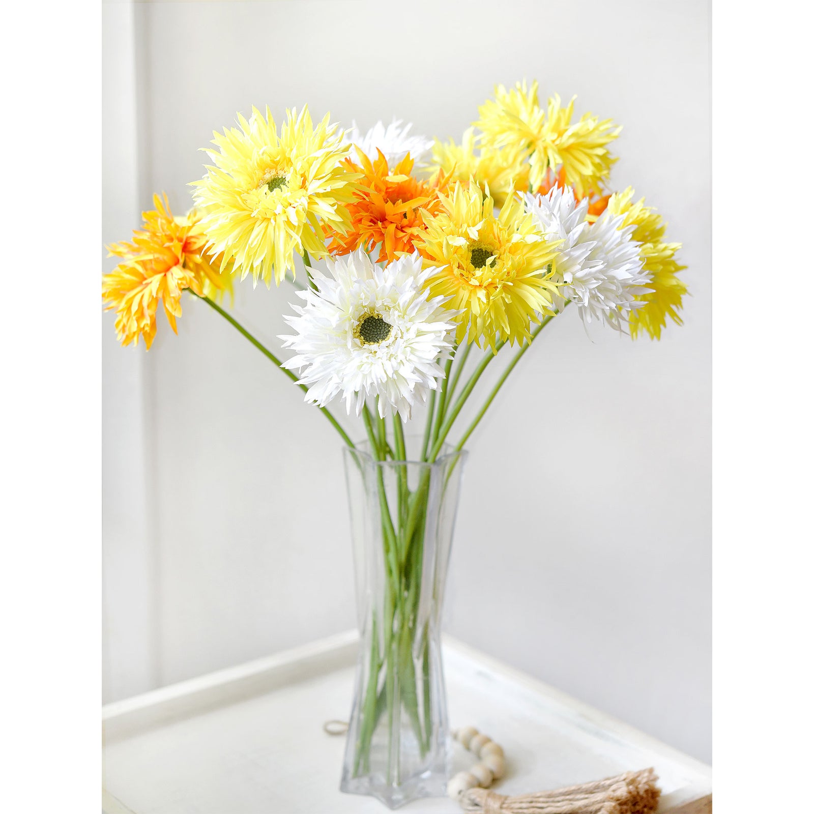 Marigold Yellow Spider Gerbera Daisies Silk Flowers Real Looking Artificial flowers Home Décor 16.5'' (6 Stems) FiveSeasonStuff
