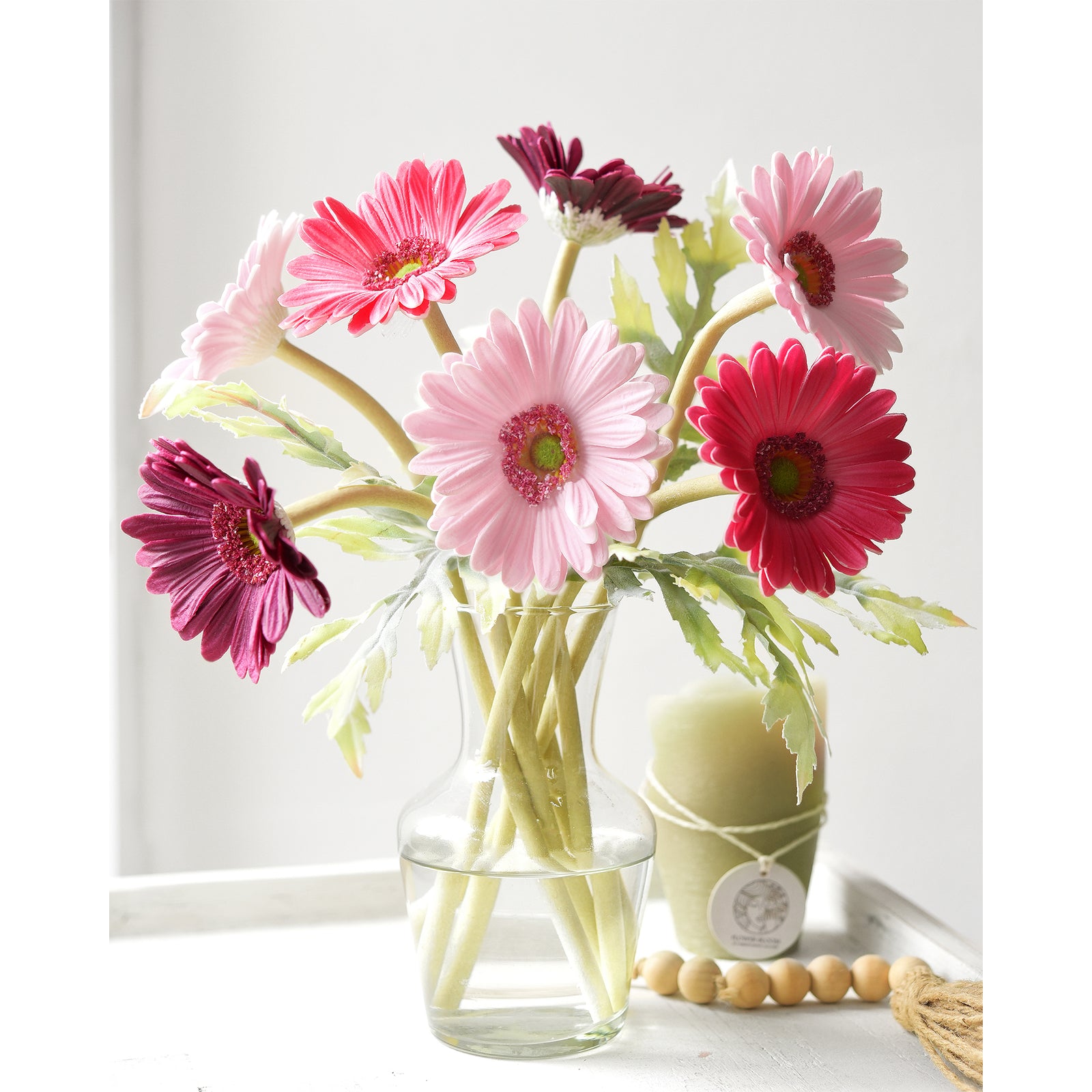 Real Touch Gerbera Daisy Artificial Flowers Arrangement & Wedding Bouquet (7 Floral Stems, Cheerful Mix Pinks)