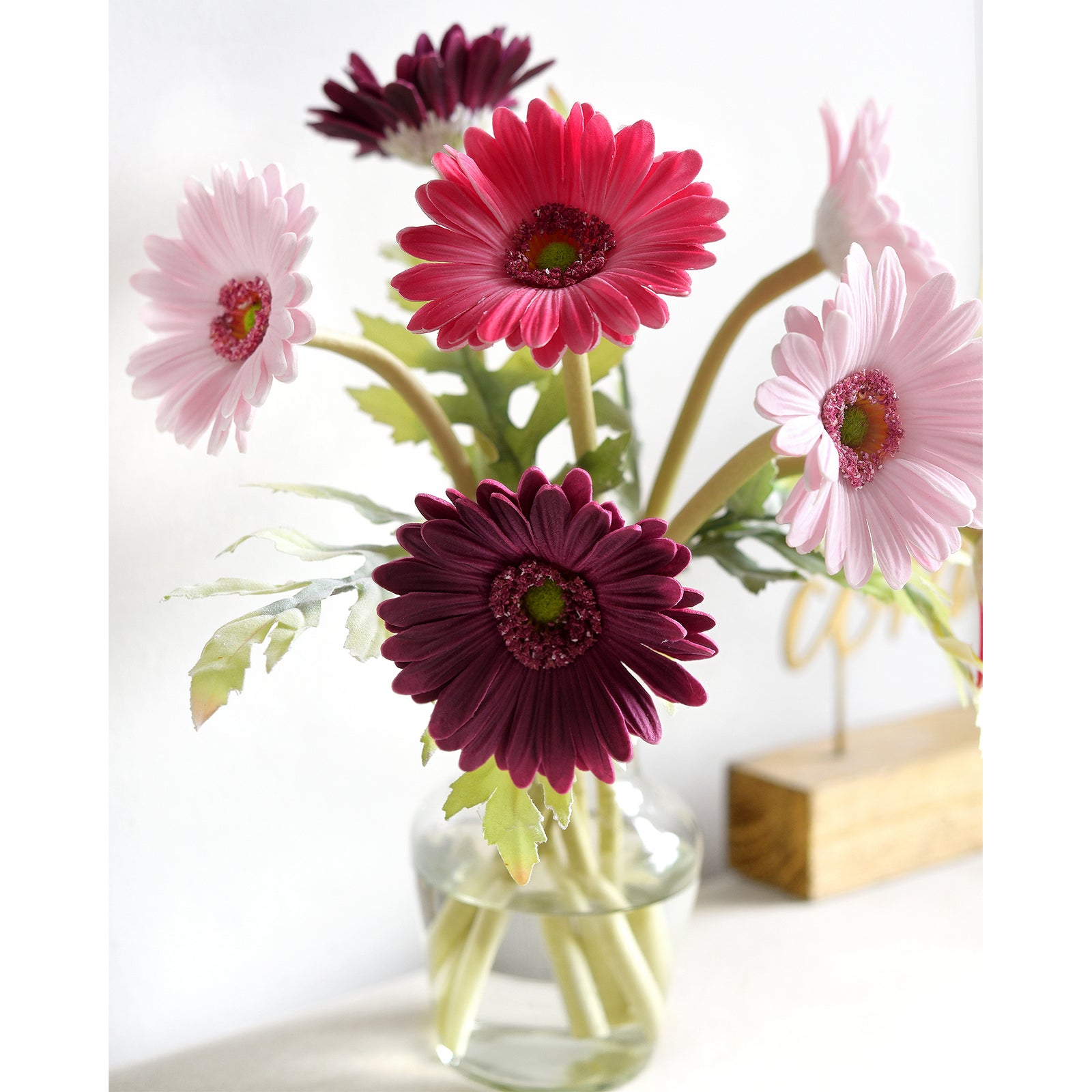 Real Touch Gerbera Daisy Artificial Flowers Arrangement & Wedding Bouquet (7 Floral Stems, Cheerful Mix Pinks)