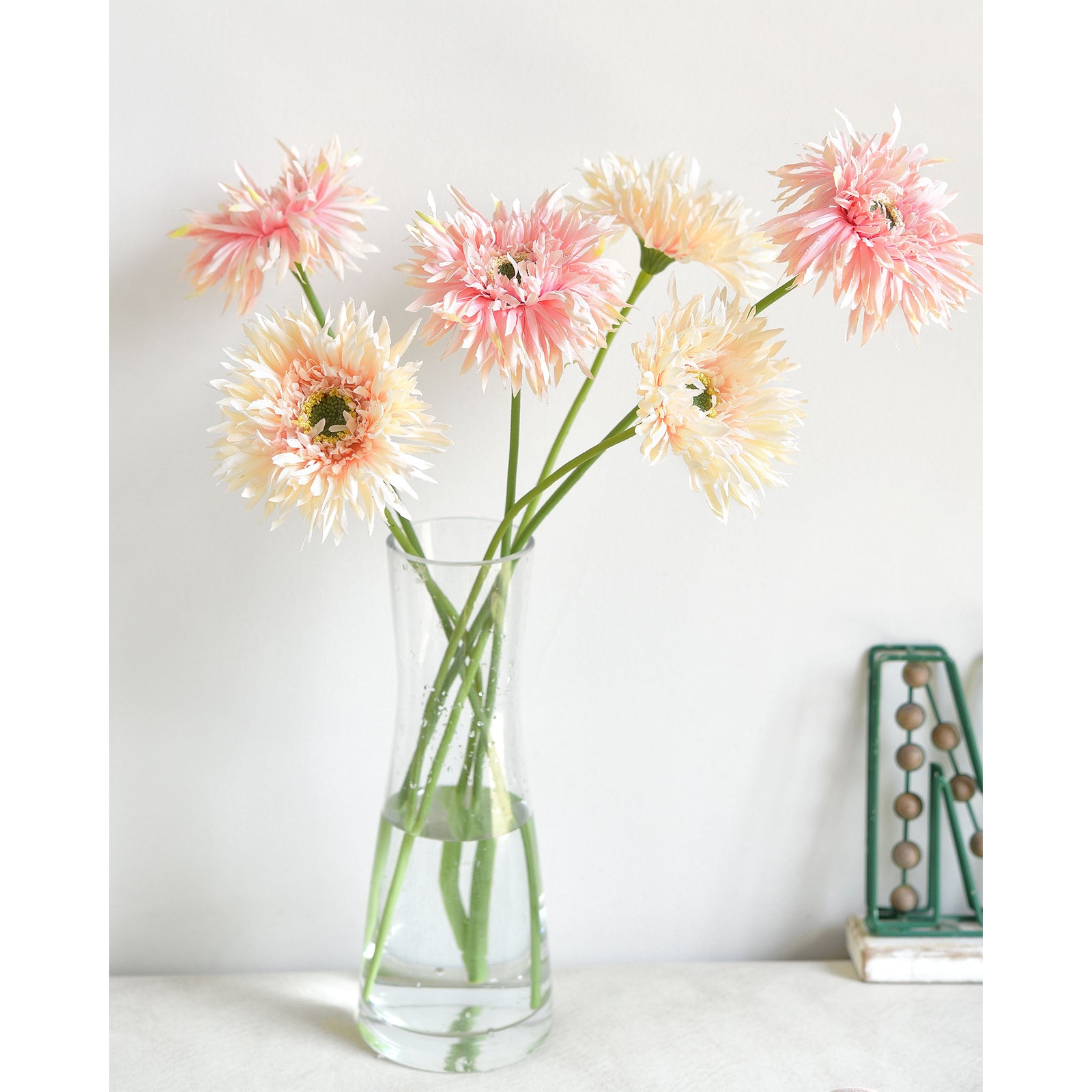 Mandys Pink Mix Spider Gerbera Daisies Silk Flowers Real Looking Artificial flowers Home Décor 16.5'' (6 Stems) FiveSeasonStuff