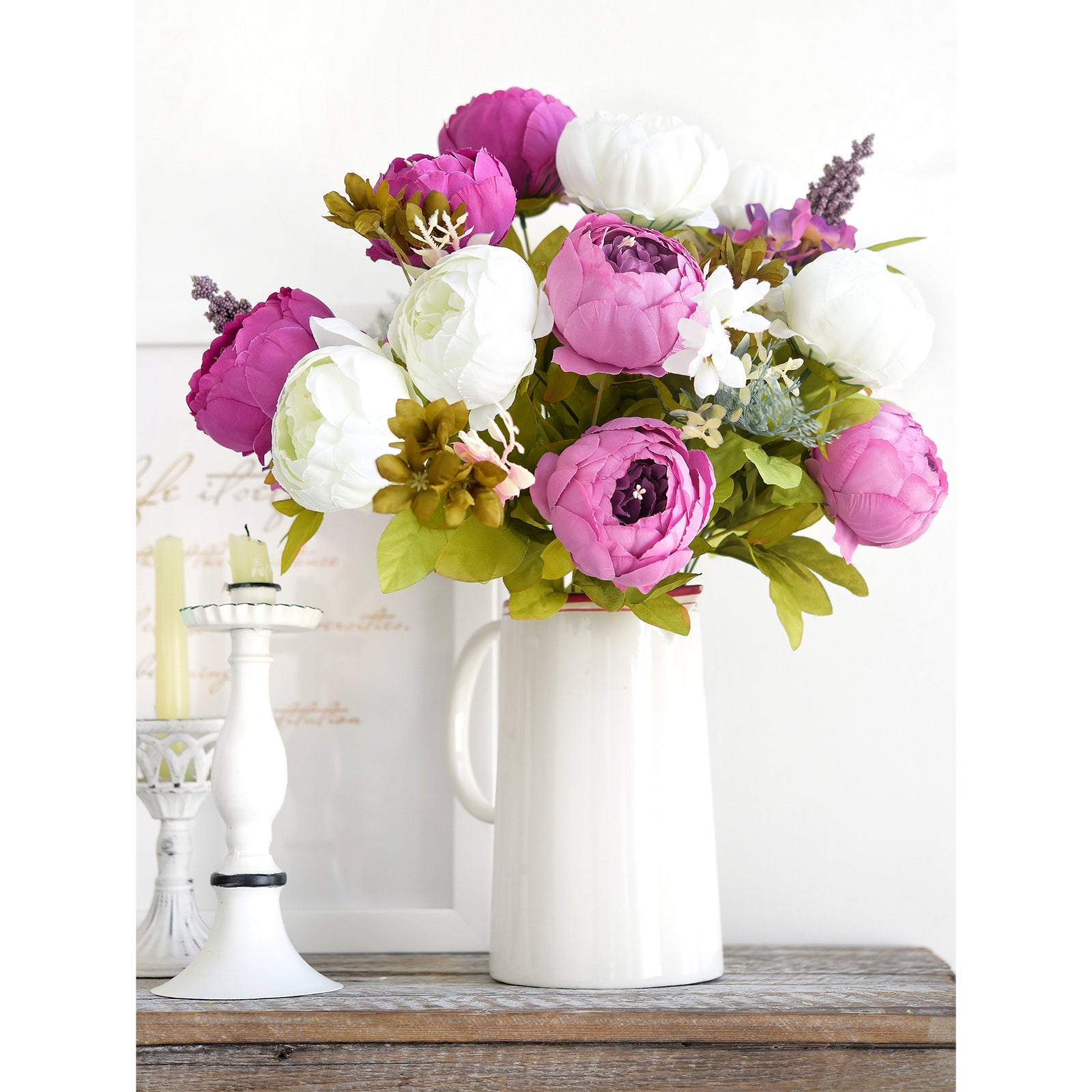 FiveSeasonStuff 2 Bundles Plum Purple|White Peonies Artificial Flower Bouquet