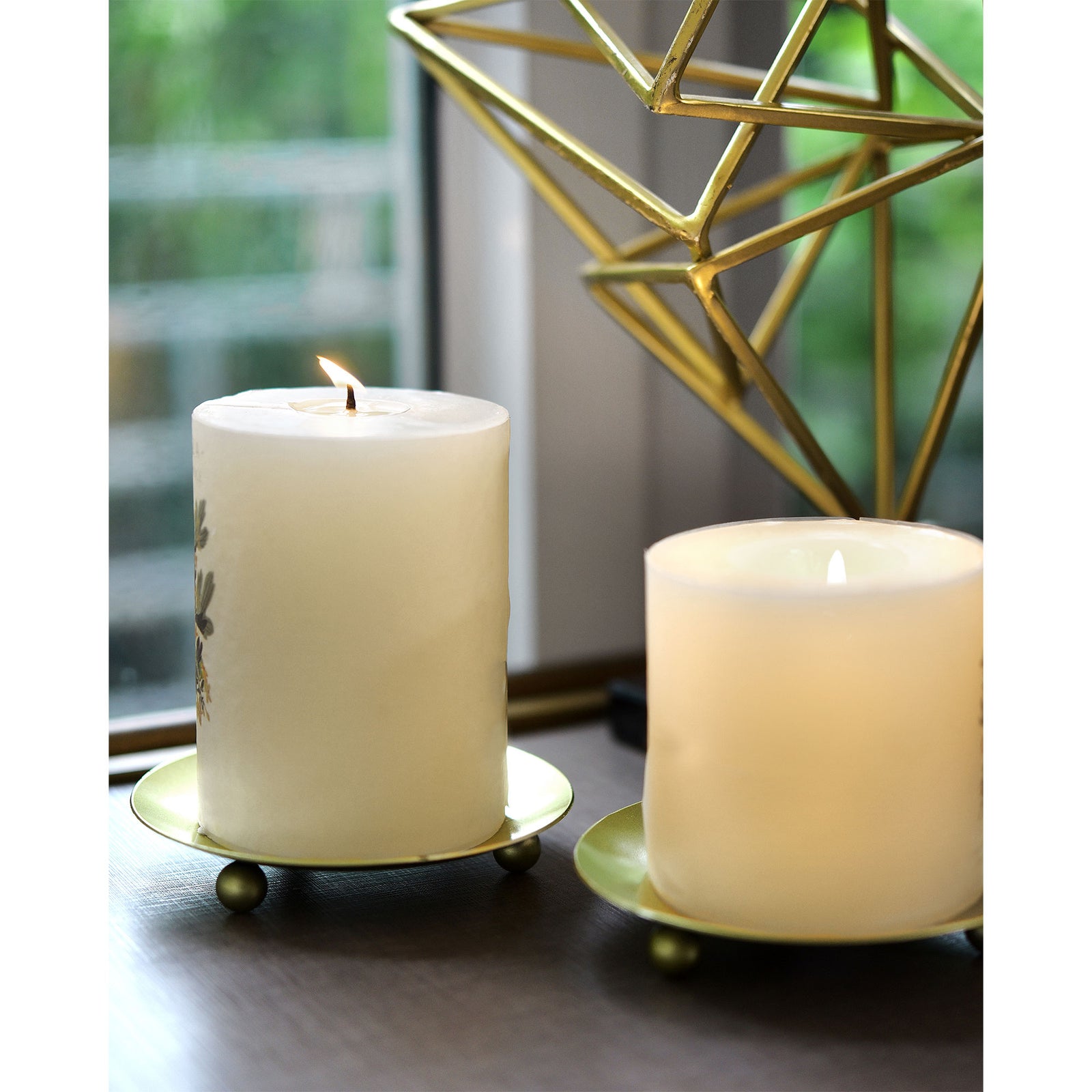2 Gold Plated Round Iron Candle Holders for Pillar Votive Wax Candles