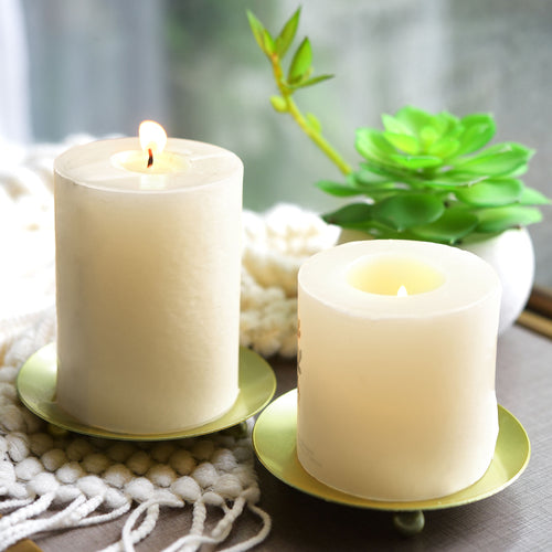 2 Gold Plated Round Iron Candle Holders for Pillar Votive Wax Candles