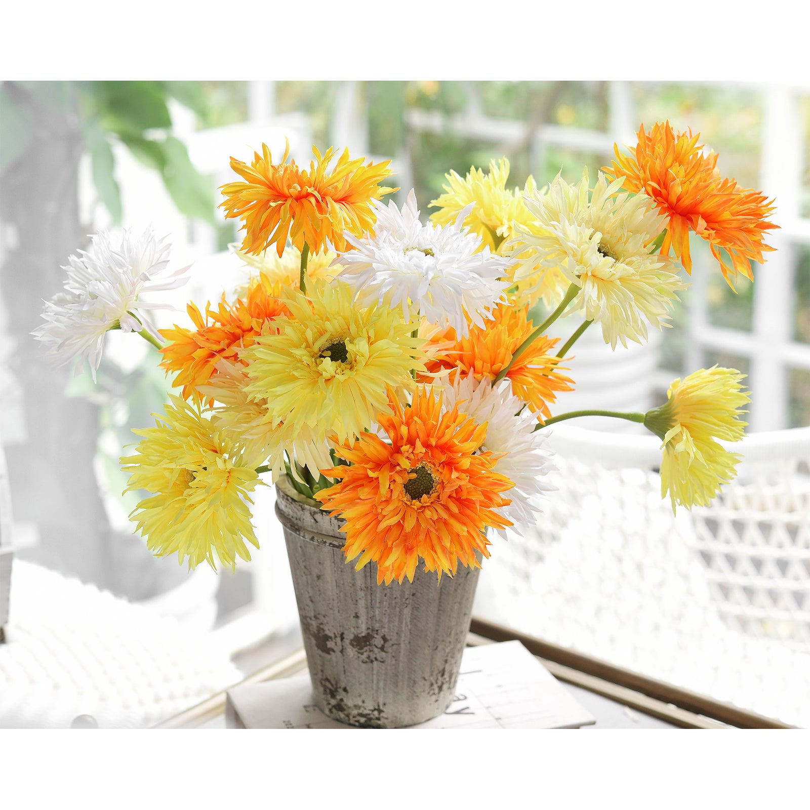 Sunshade Mix Spider Gerbera Daisies Silk Flowers Real Looking Artificial flowers Home Décor 16.5'' (9 Stems) FiveSeasonStuff