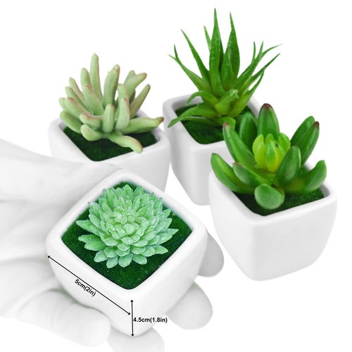 Set of 4 Mini Artificial Potted Green Succulent Plants/Faux Bonsai Aloe (Style A)
