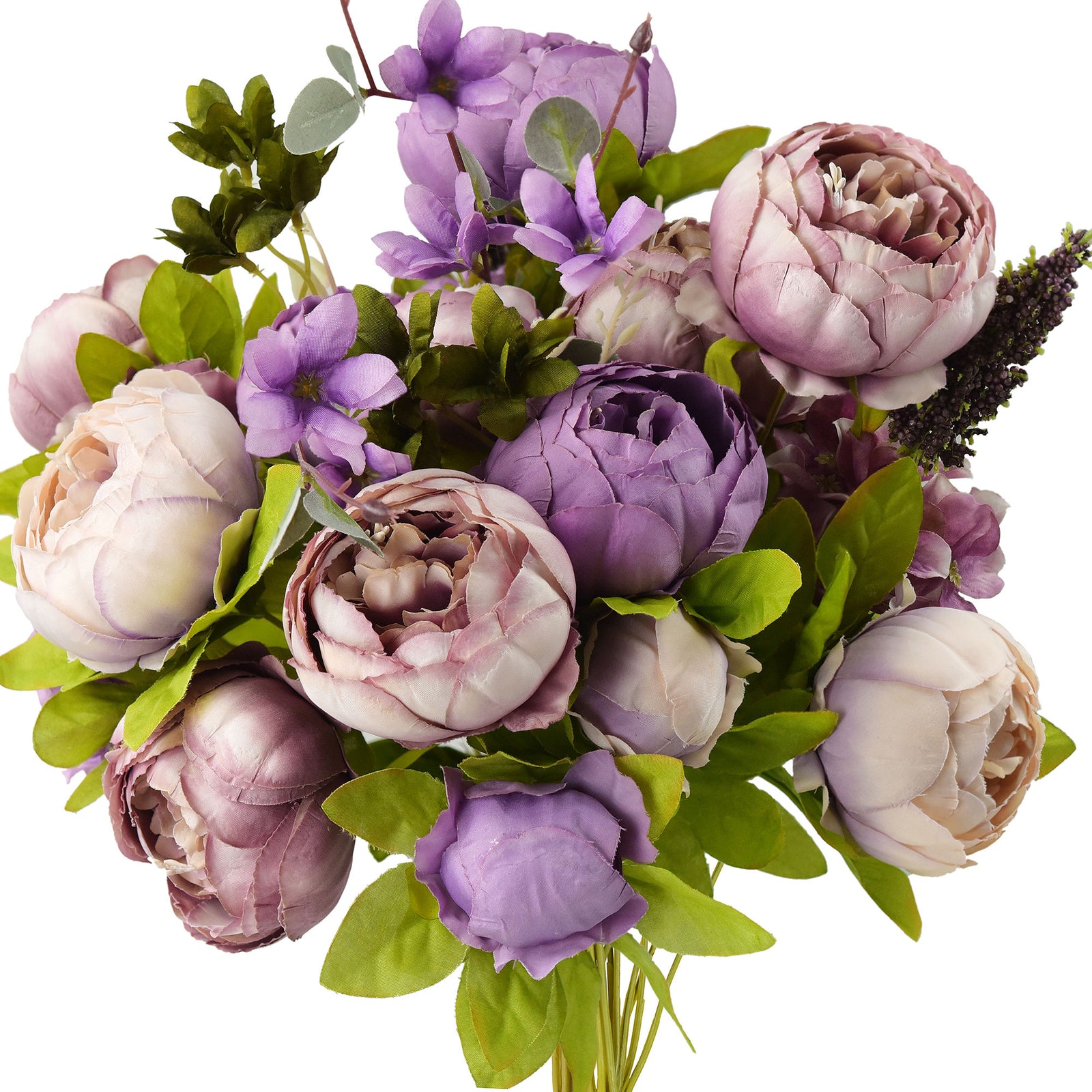 Rustic Harmony: A Bouquet of Rosie Brown, Dusty Pink, Lavender, and Dusty Purple Silk Peonies