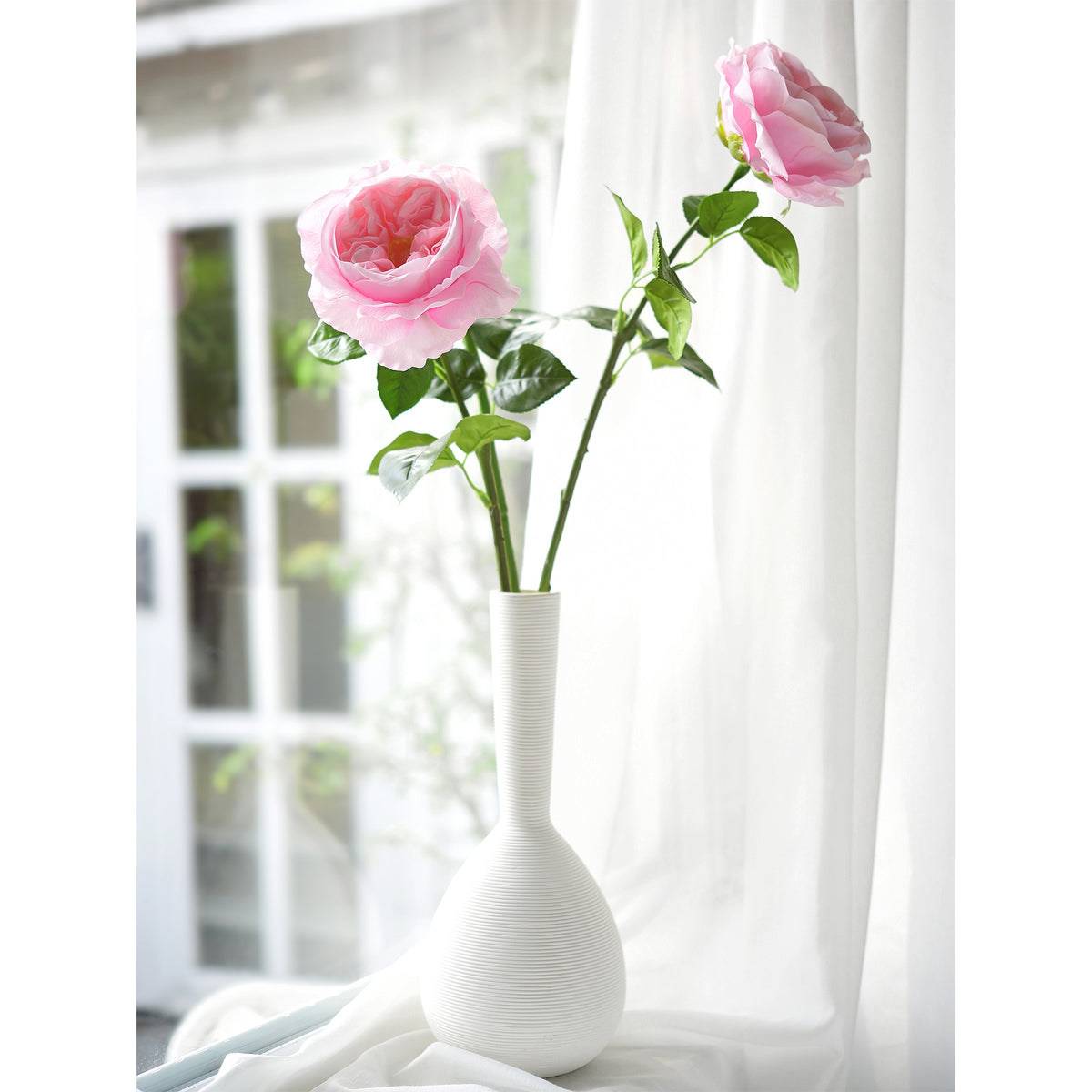 Powder Pink Real Touch Garden Roses Large Blooms 2 Long Stems ...
