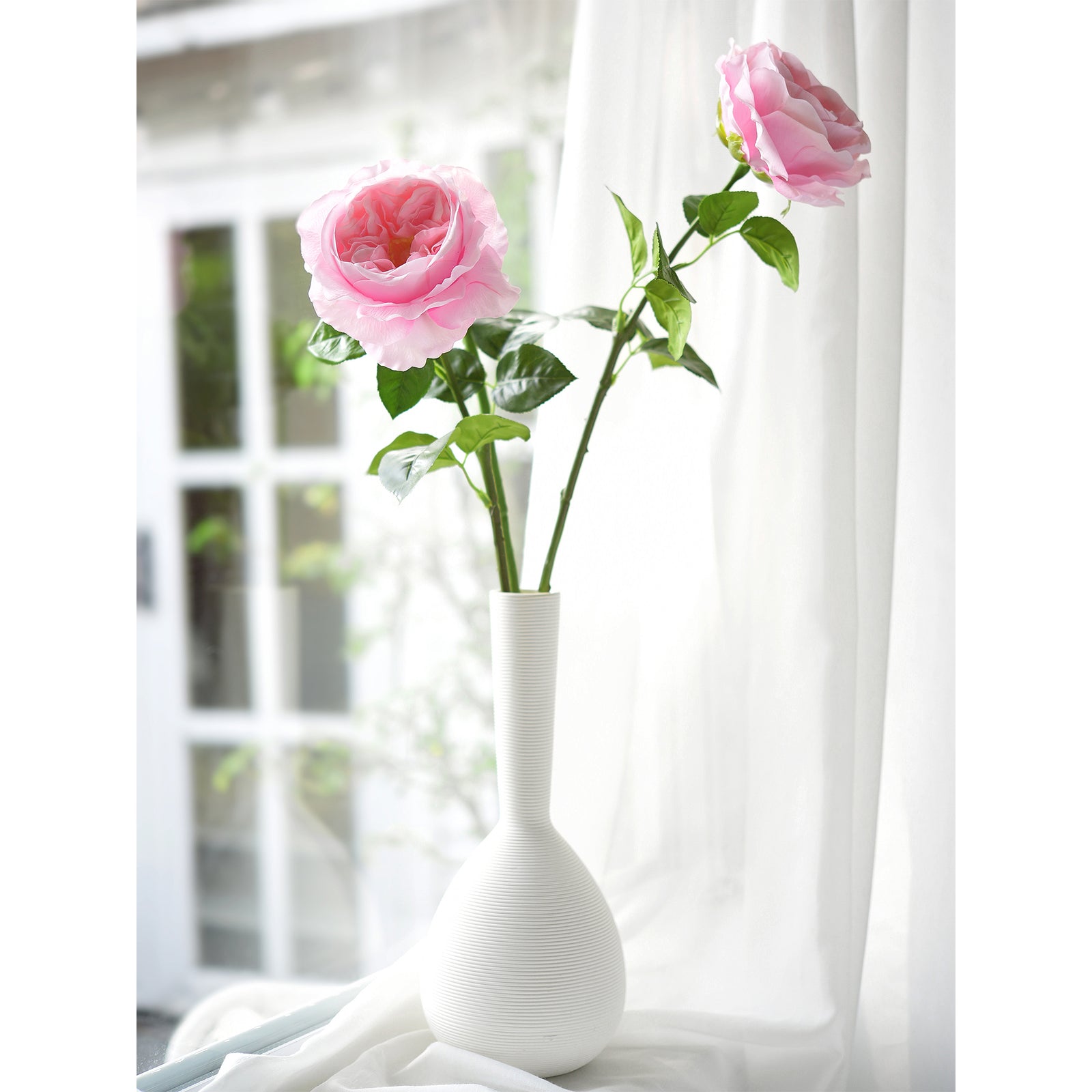 Powder Pink Real Touch Garden Roses Large Blooms 2 Long Stems