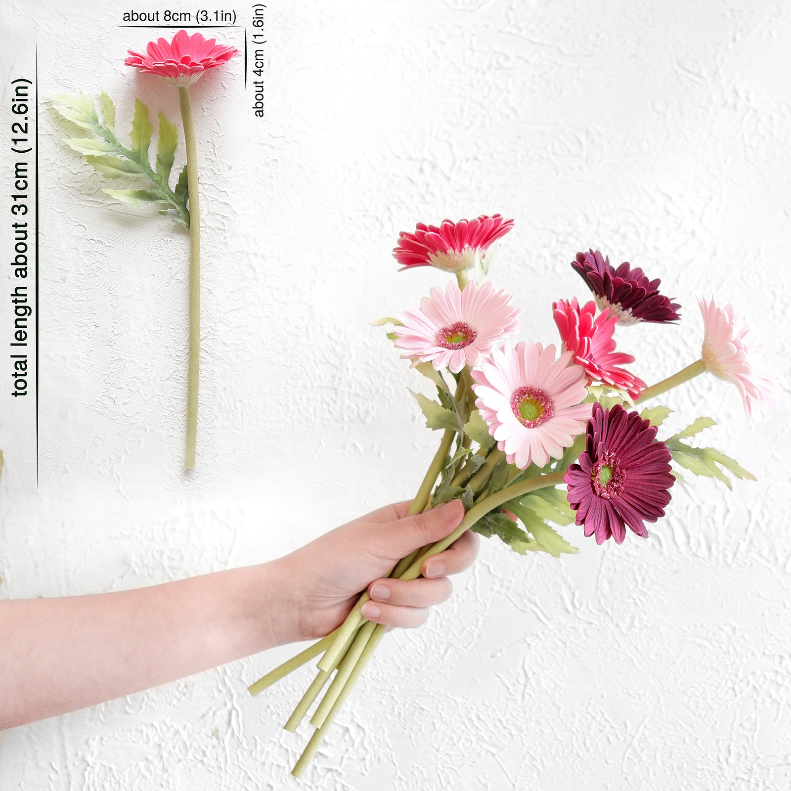 Real Touch Gerbera Daisy Artificial Flowers Arrangement & Wedding Bouquet (7 Floral Stems, Cheerful Mix Pinks)