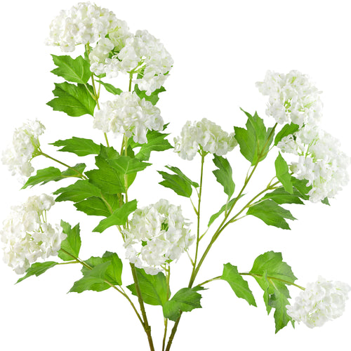 Summer White Snowball Viburnum Long Stem Artificial Flowers 2 Stems