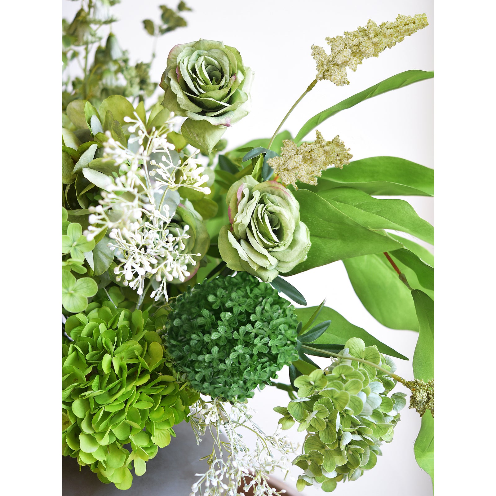 Elegant Green Artificial Bouquet – Hydrangea, Roses, Camellia, Baby's Breath & More for Home Décor, Weddings, Centerpieces, and Events