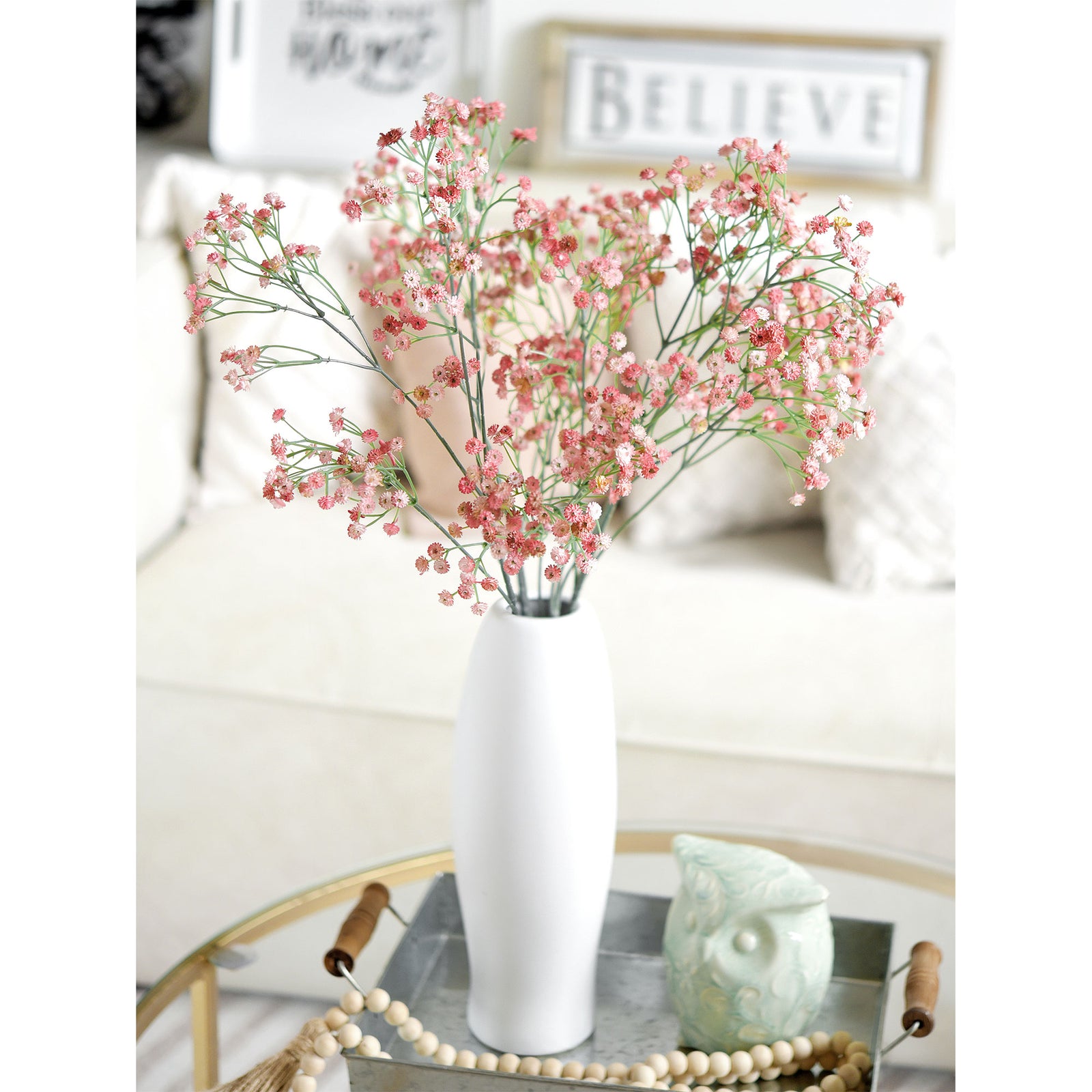 4PCS Pink Babys Breath Artificial Flowers Fake Silk Real Touch
