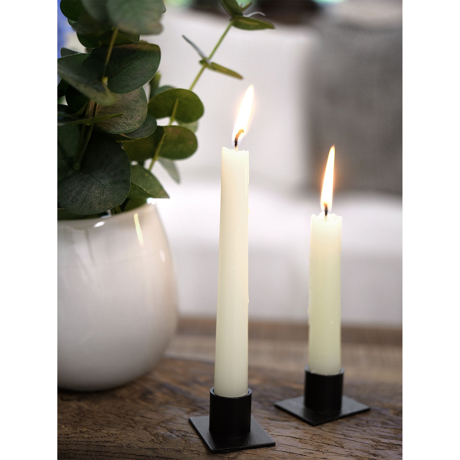 4 Black Plated Iron Candle Holders with Square Base for Taper Wax Candlesticks