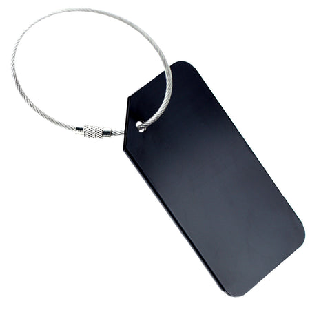 Set of 6 Metal Luggage Tags with Steel Cable – Black