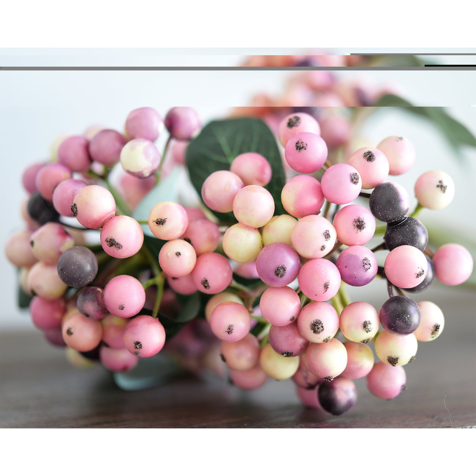 FiveSeasonStuff 2 Stems of Real Touch Artificial Holly Berries Floral Arrangement (Blush Violet)