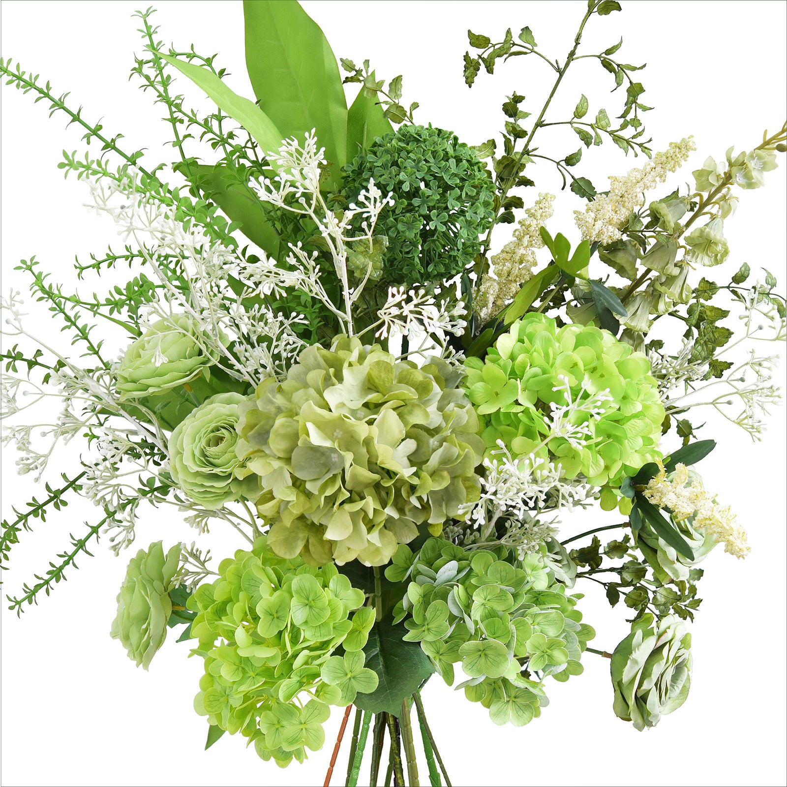 Elegant Green Artificial Bouquet – Hydrangea, Roses, Camellia, Baby's Breath & More for Home Décor, Weddings, Centerpieces, and Events