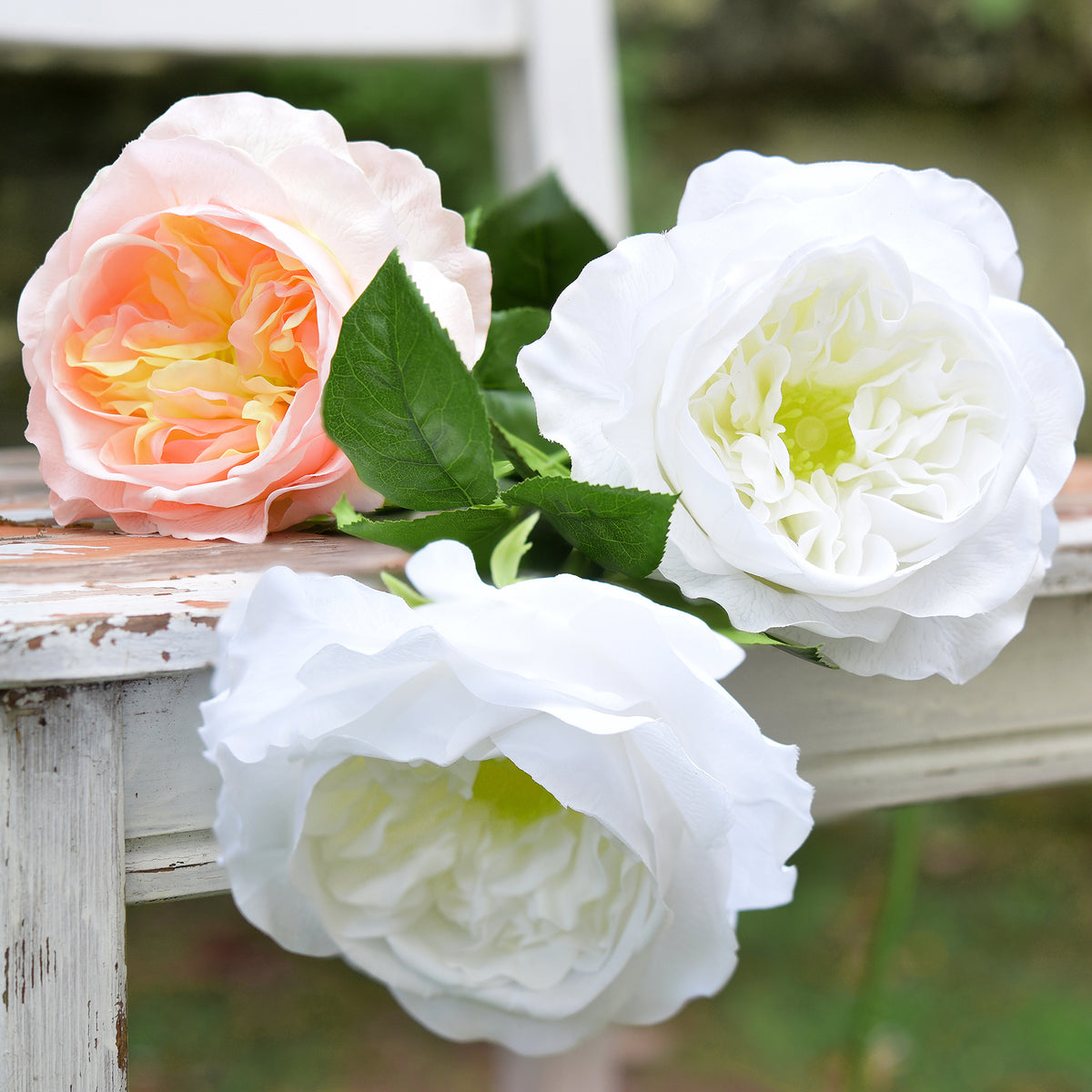 White Smoke Real Touch Garden Roses Large Blooms 2 Long Stems ...