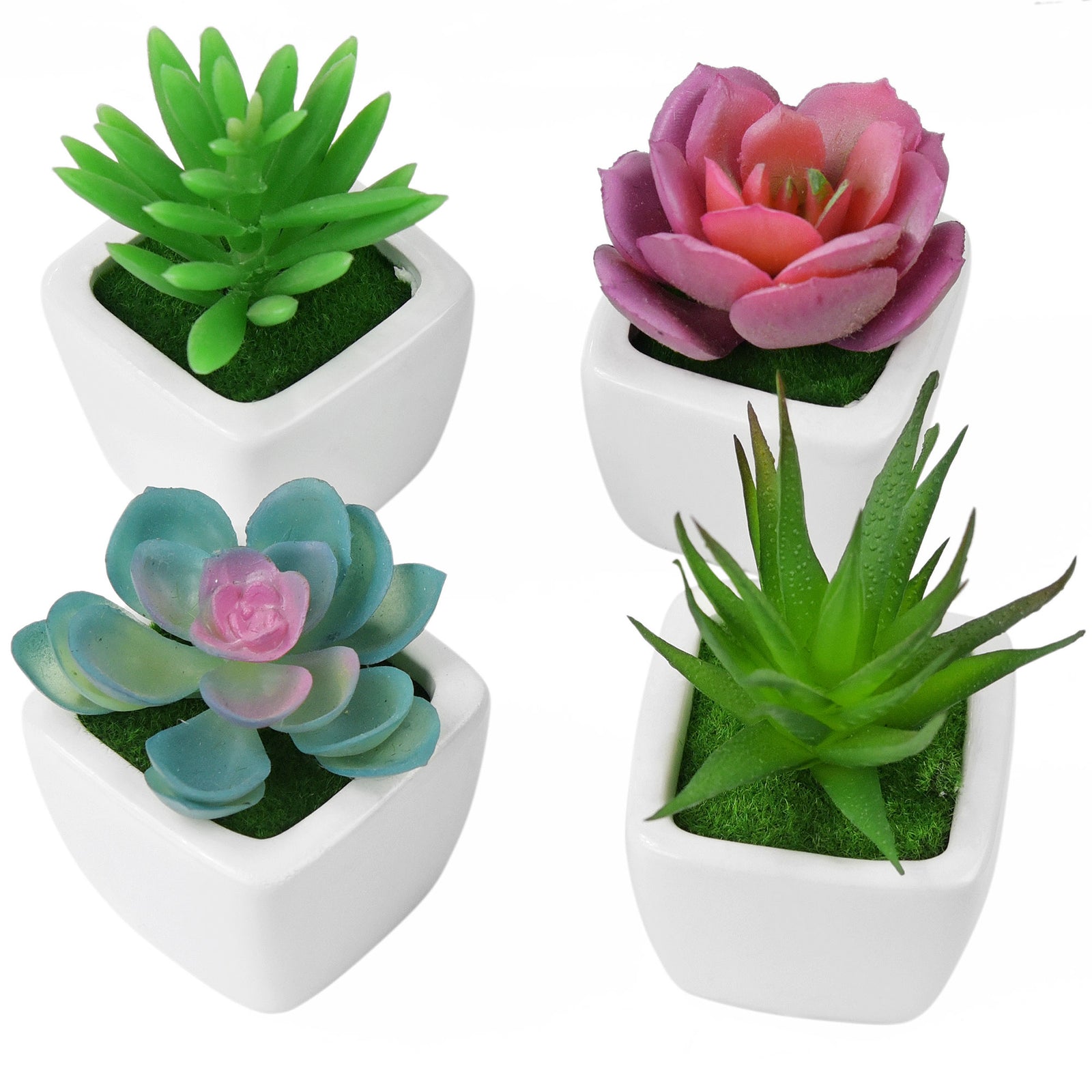 Set of 4 Mini Artificial Potted Green Succulent Plants/Faux Bonsai Aloe (Style C)