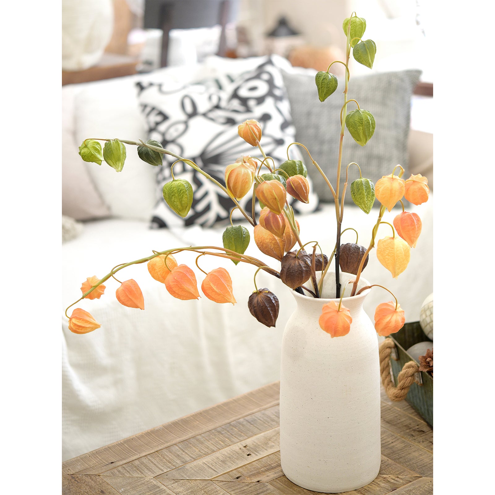 Artificial Chinese Lantern Stems – Golden Apricot (Light Orange) – Set of 3