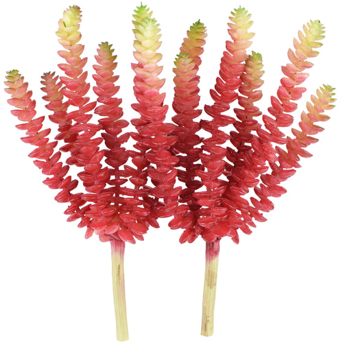 2 Stems Realistic-Looking Artificial/Faux/Fake Succulent Unpotted Plant Bulk for Decoration, Gifts, DIY (Red)