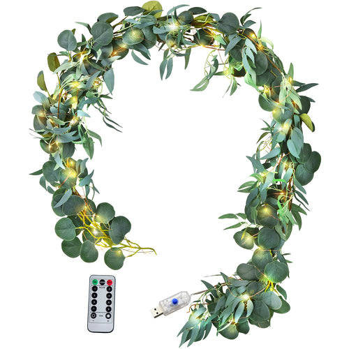 FiveSeasonStuff Woodland Whispers: Rustic Willow and Eucalyptus Garlands with 33 Feet 100 LED String Lights (USB-Powered)