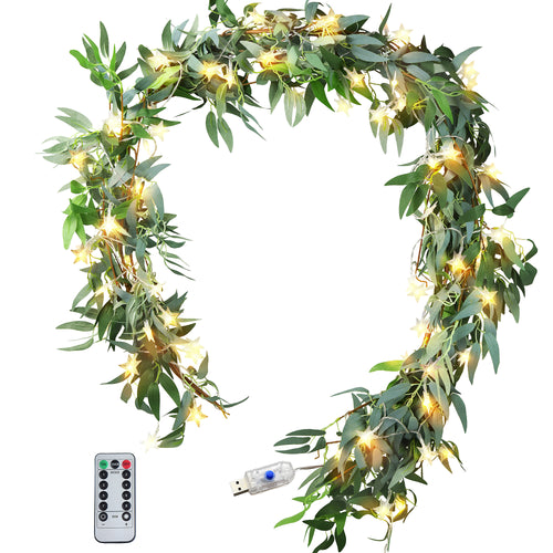 Enchanting Decor: Pair of Flexible Rustic Willow Garlands adorned with 33 Feet Starry String Lights (USB Operated) by FiveSeasonStuff Floral