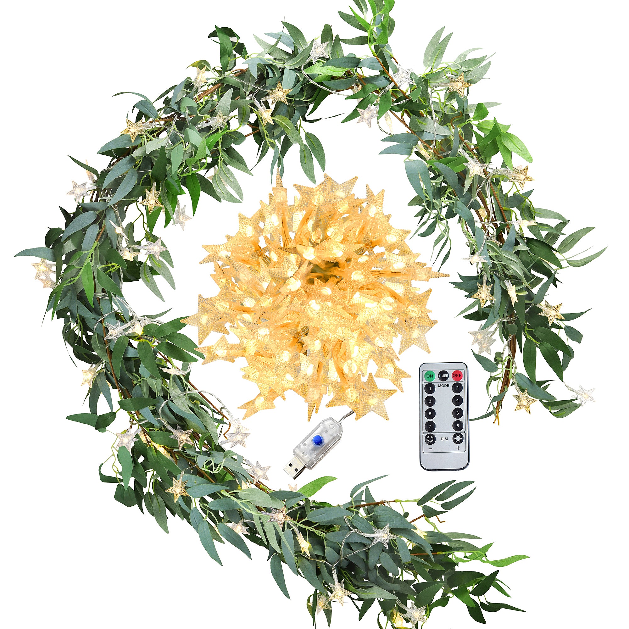 Artificial Wall Willow Leaves Wooden Stick Rope Flowers Wreath