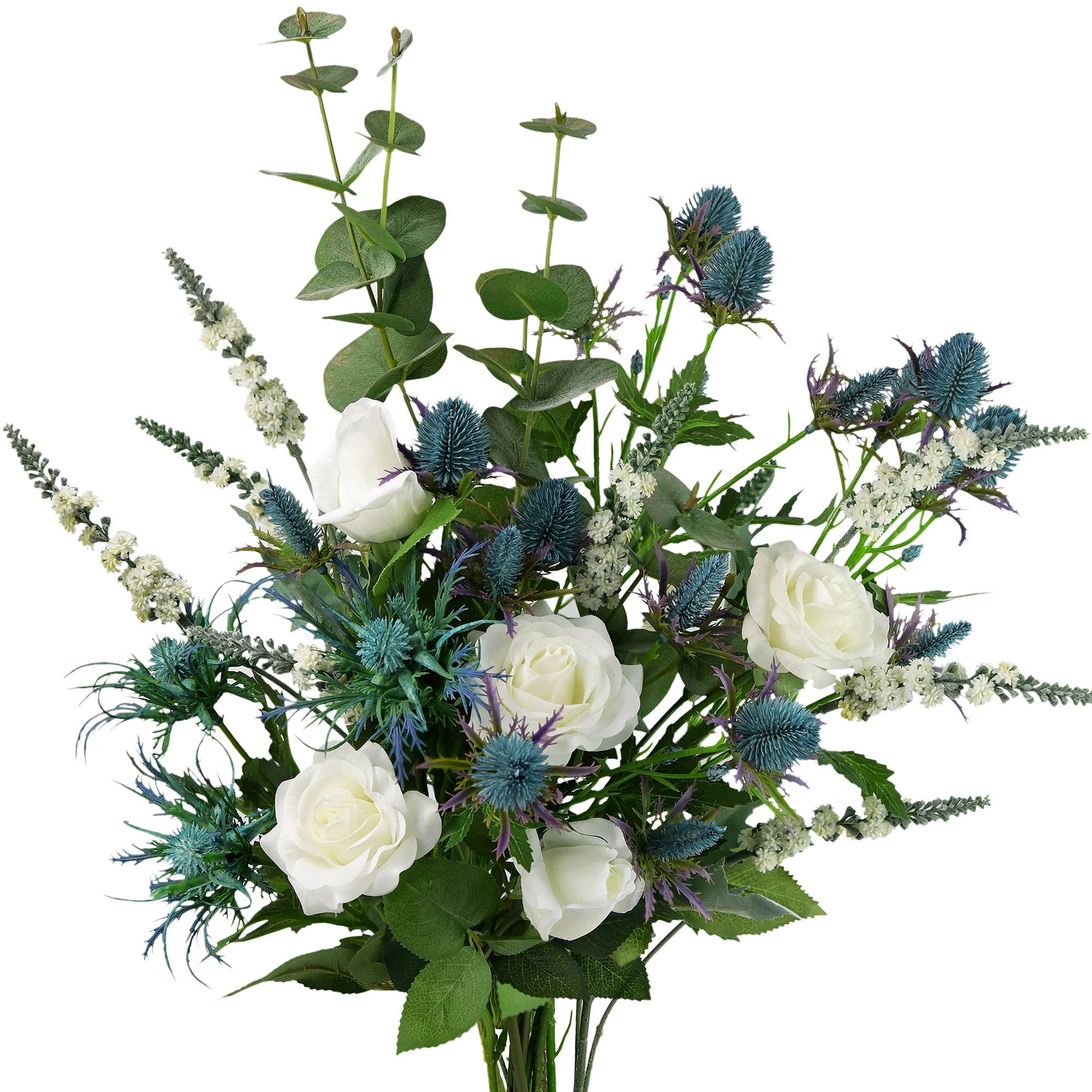 Sea Breezes Blue and White Themed Mix Flower Bouquet Real Touch Artificial Flowers, Total 11 Stems FiveSeasonStuff Floral
