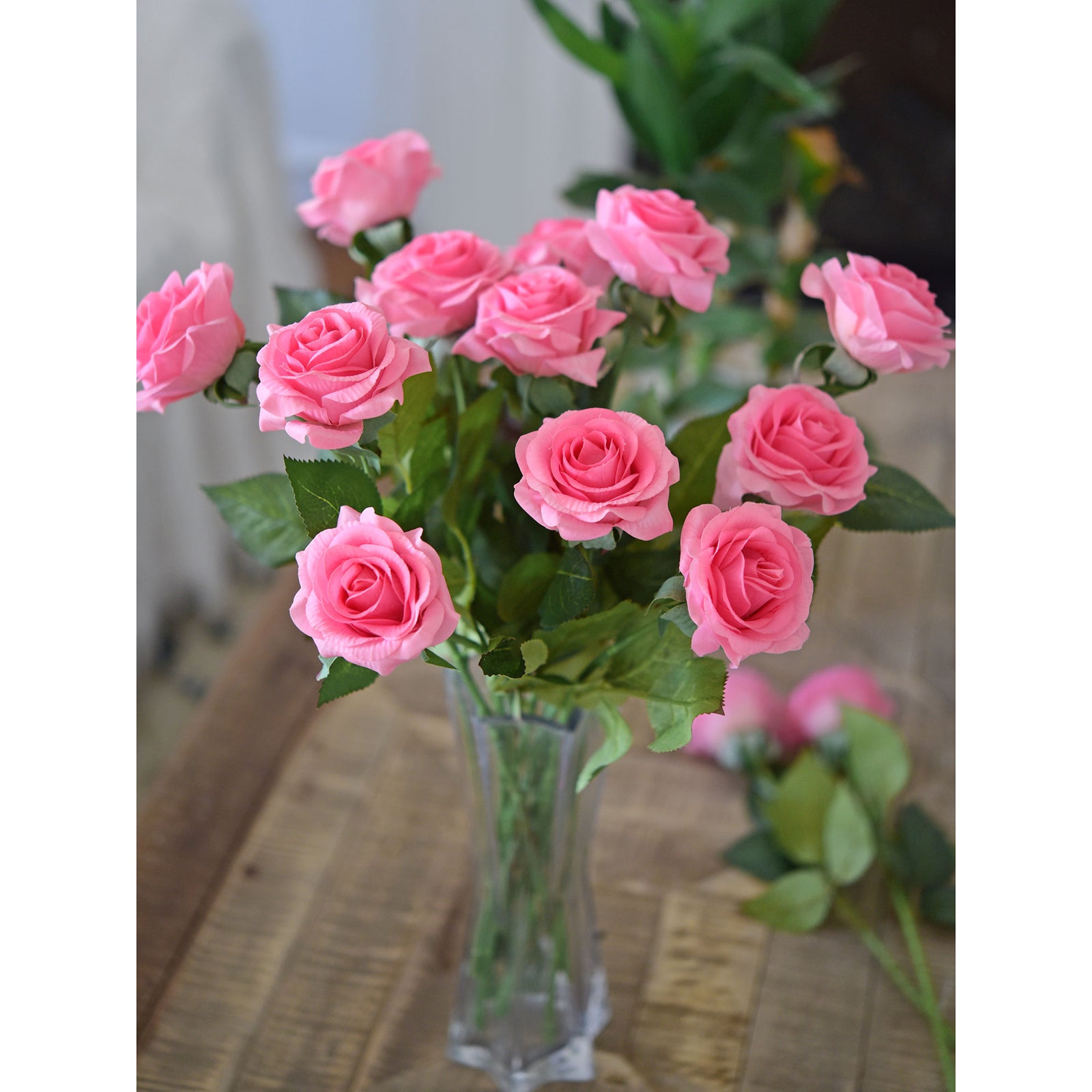 Magenta Pink Real Touch Silk Artificial Flowers ‘Petals Feel and Look like Fresh Roses 10 Stems