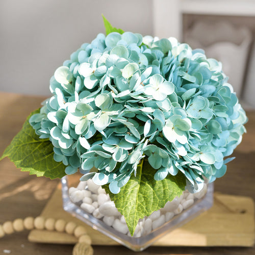 2 Stems Pale Jade Green Real Touch Petals and Leaves Artificial Hydrangea Flowers Long Stem Floral Arrangement | for Wedding Bridal Party Home Décor DIY Floral Decoration