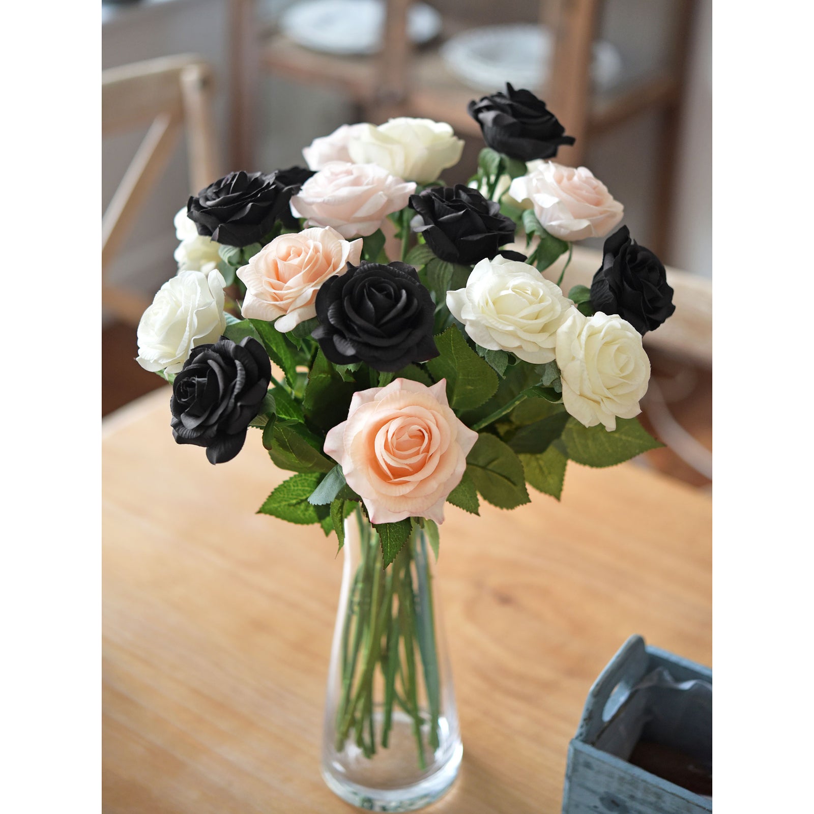 Real Touch 10 Stems Black Silk Artificial Roses Flowers 'Petals