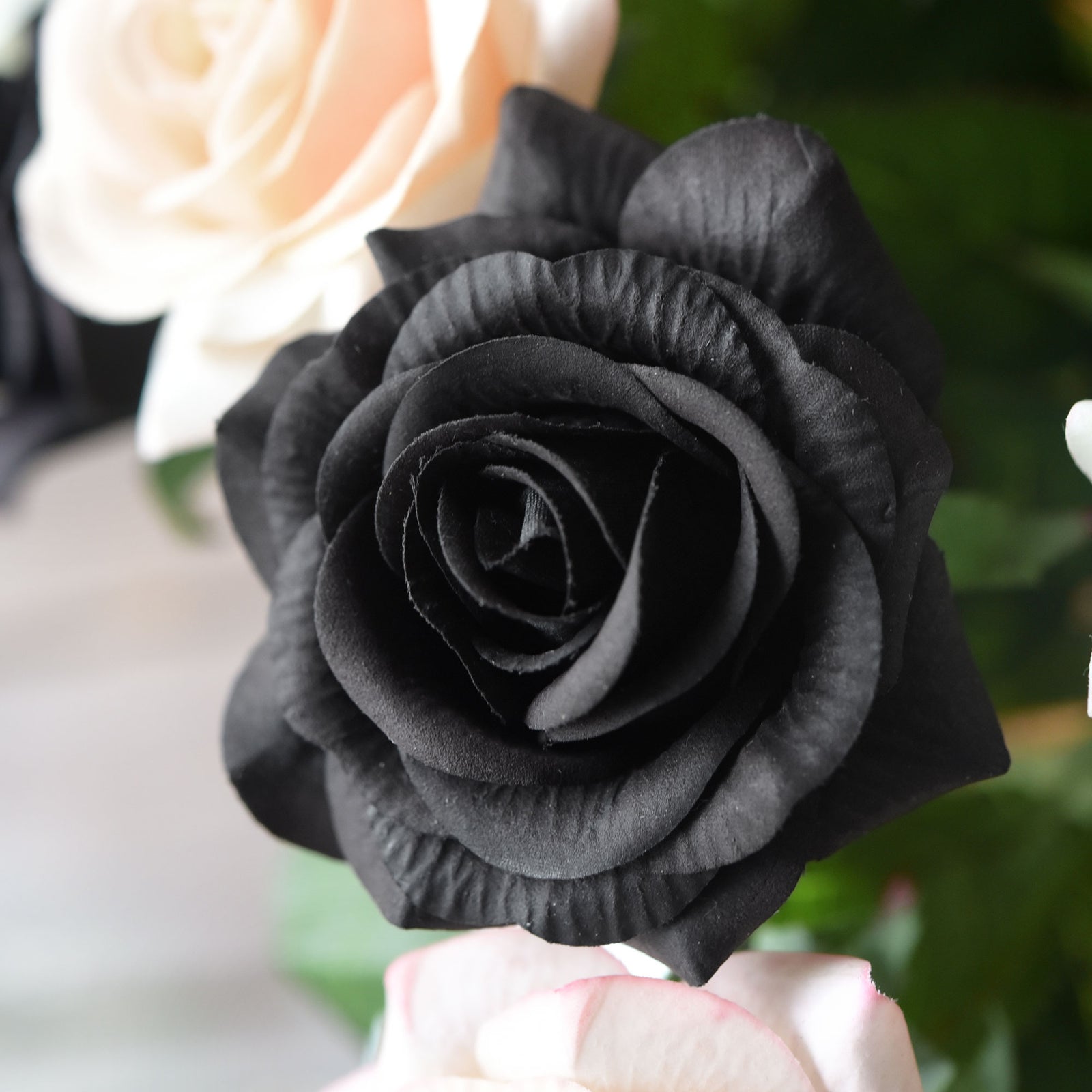 Real Touch 10 Stems Black Silk Artificial Roses Flowers ‘Petals Feel and Look like Fresh Roses