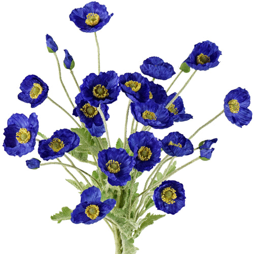 Royal Blue Silk Poppies Artificial Flower Bouquet for Remembrance Home Wedding 6 Stems 23.6'' (60cm)