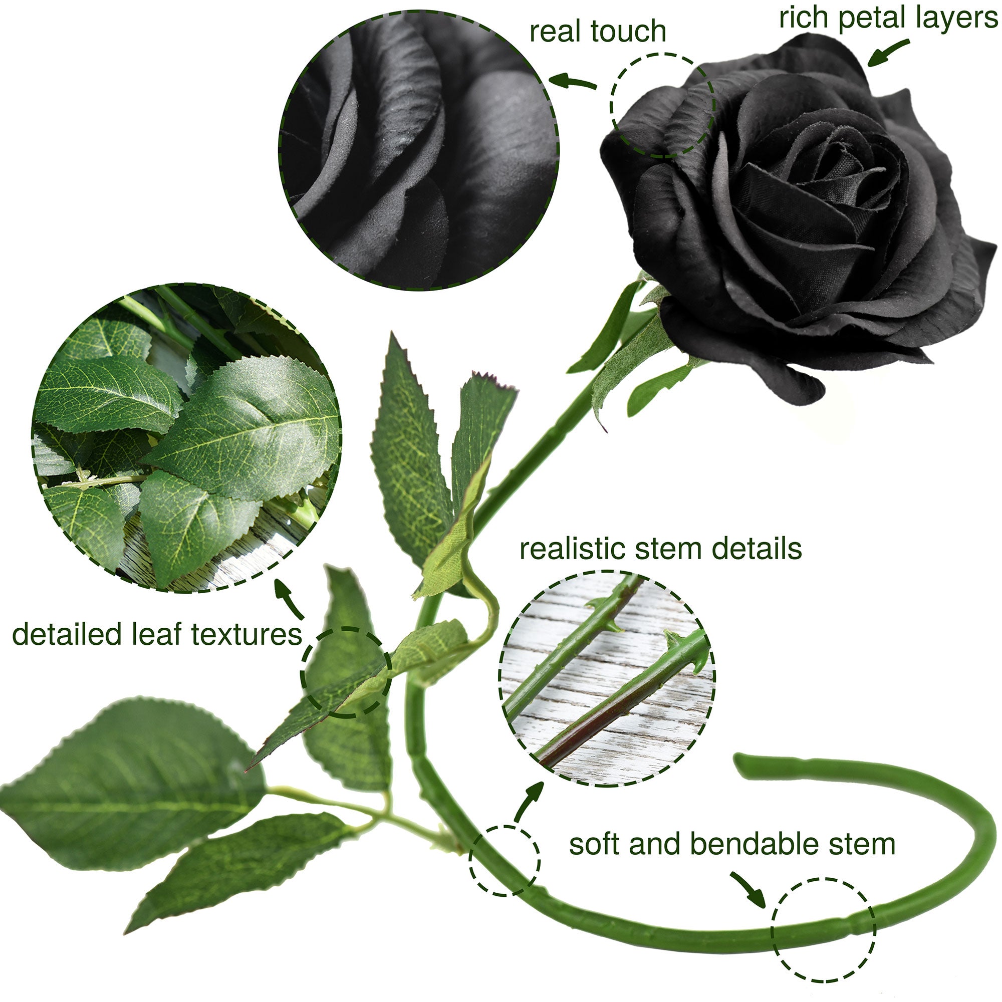 Real touch rose stem latex roses black artificial flowers fresh touch  flowers x1