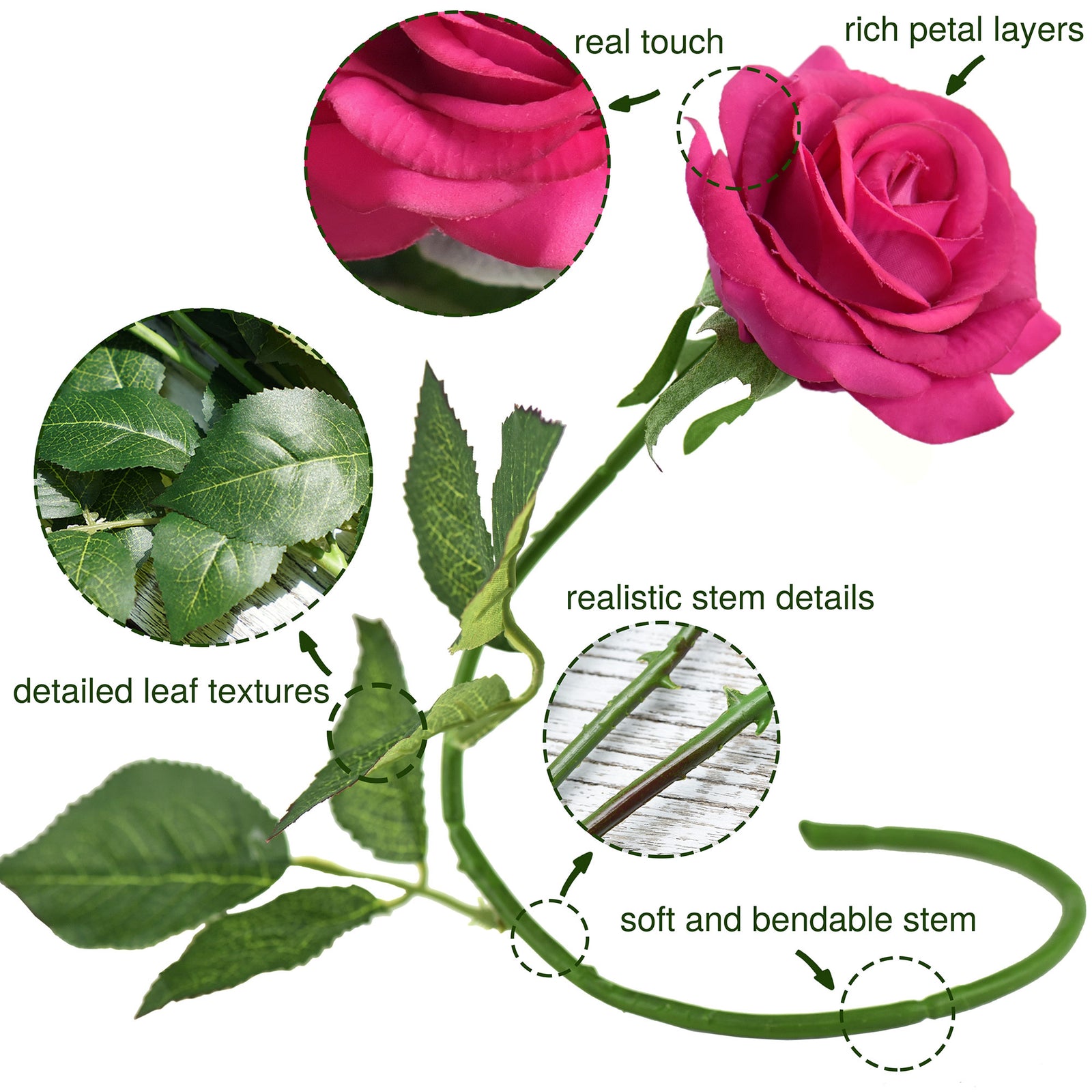 Hot Lady Real Touch Silk Artificial Flowers ‘Petals Feel and Look like Fresh Roses 10 Stems