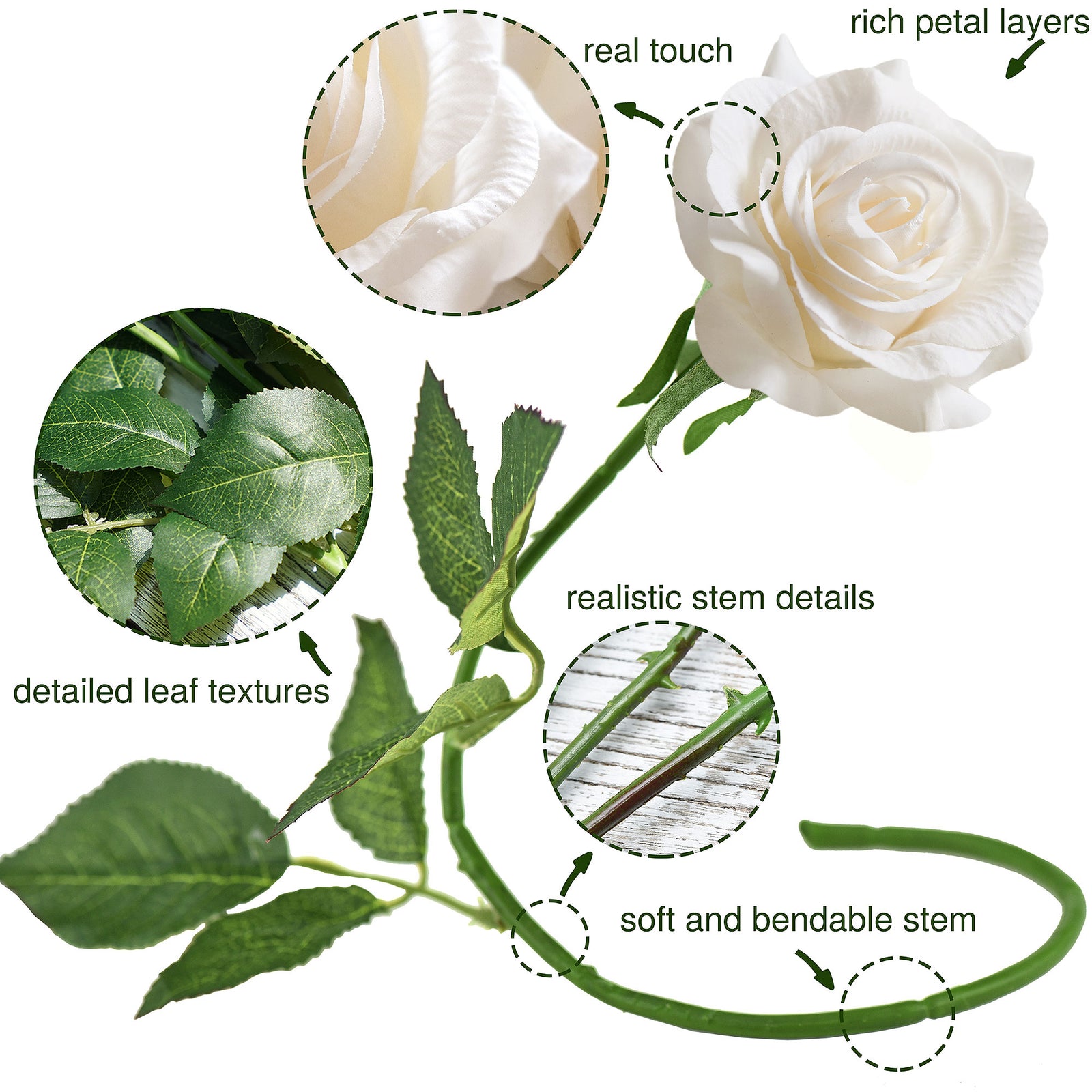 Light Champagne Real Touch Roses Silk Artificial Flowers ‘Petals Feel and Look like Fresh Roses' Wedding, Bridal, Home Décor