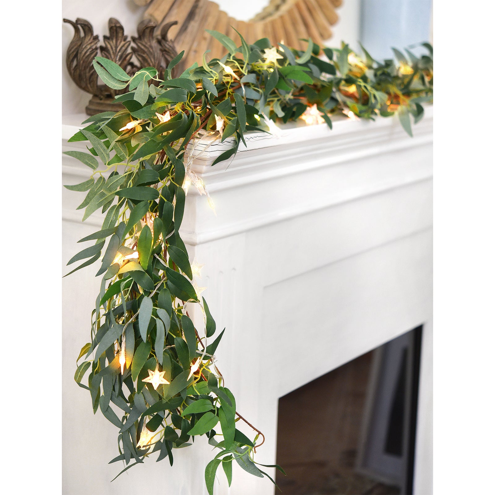 Enchanting Decor: Pair of Flexible Rustic Willow Garlands adorned with 33 Feet Starry String Lights (USB Operated) by FiveSeasonStuff Floral