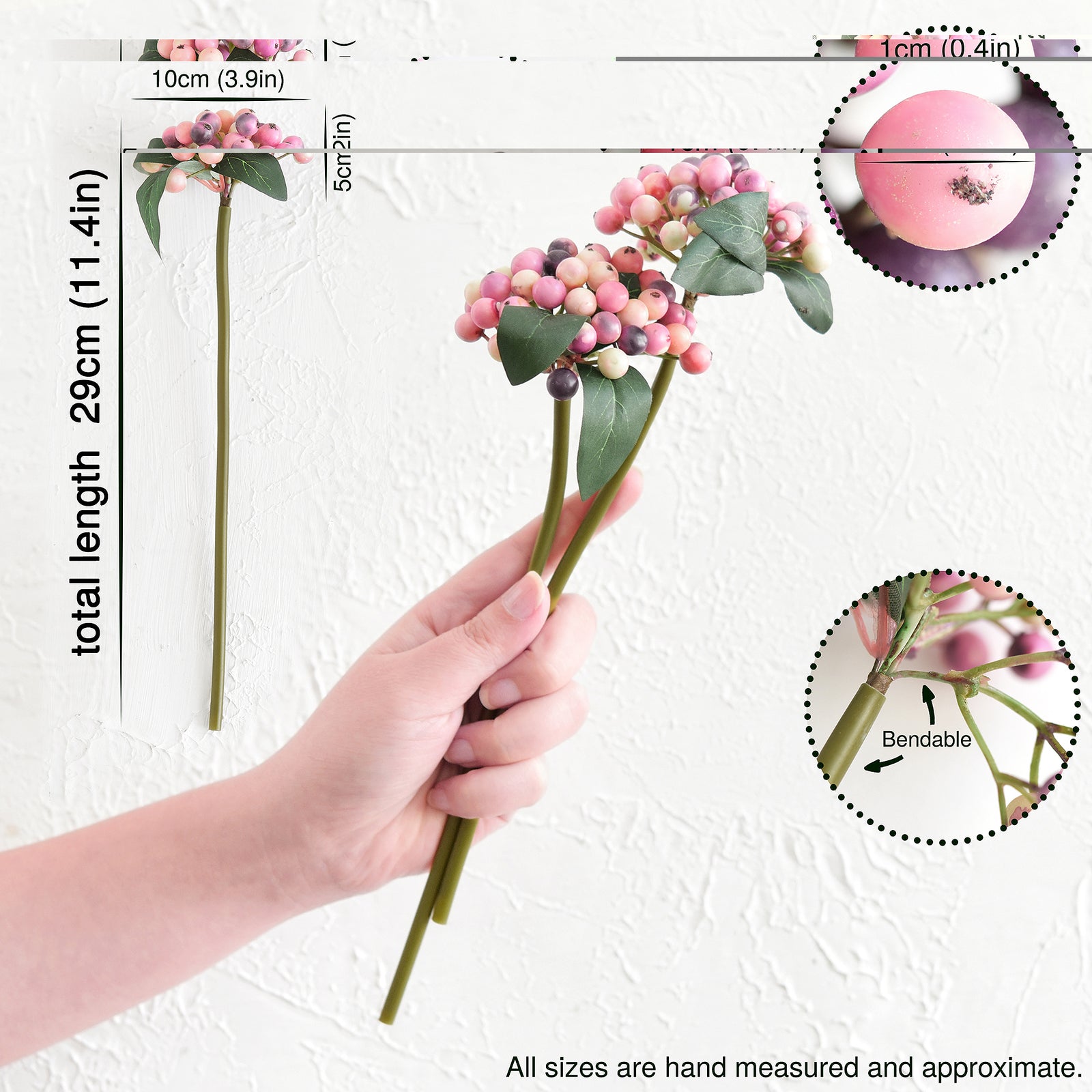 FiveSeasonStuff 2 Stems of Real Touch Artificial Holly Berries Floral Arrangement (Blush Violet)