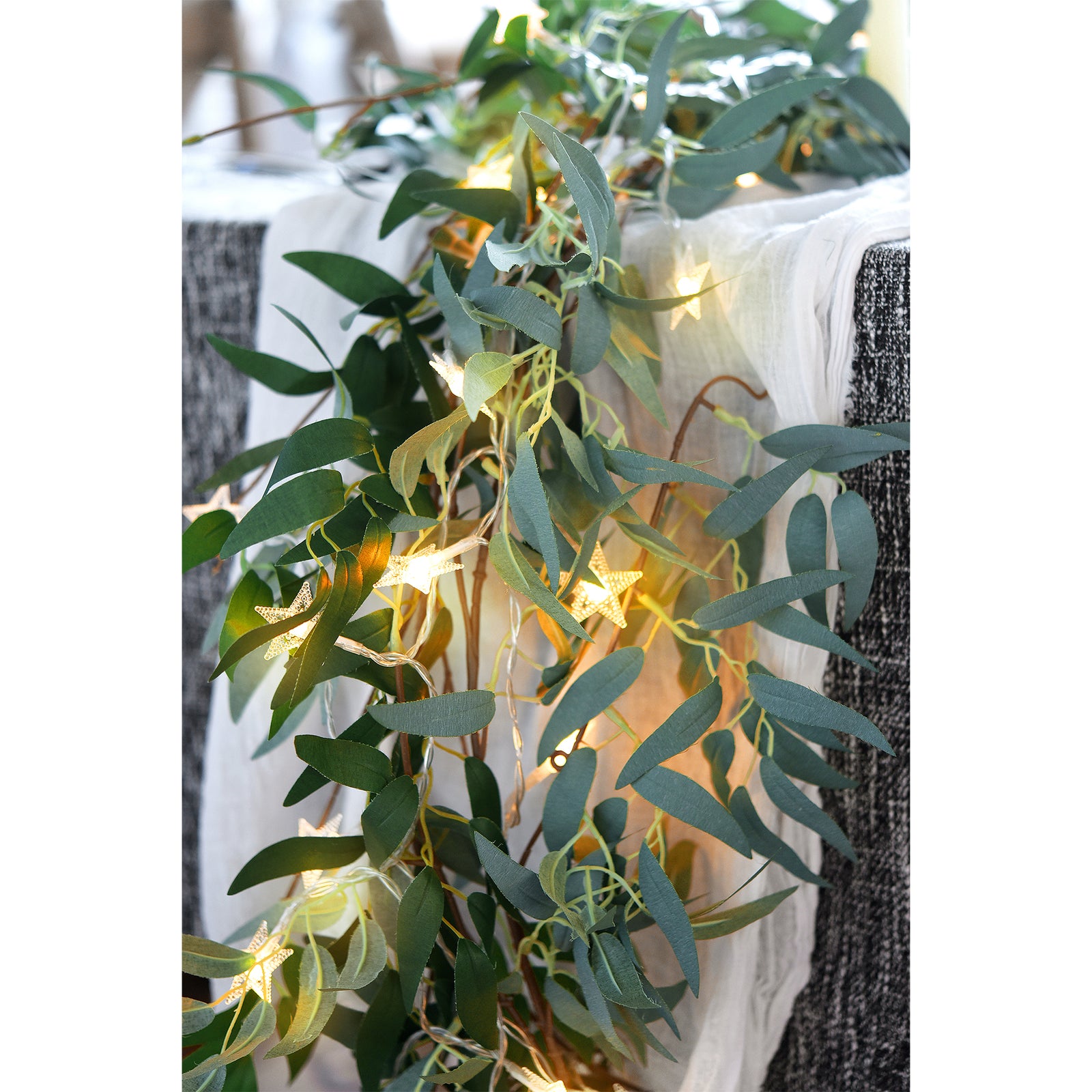2 Mix Rustic Willow Garlands, Bendable Artificial Greenery Vine Leaves for Wedding Home Decoration with 33 Feet Star String Lights (USB-Powered)