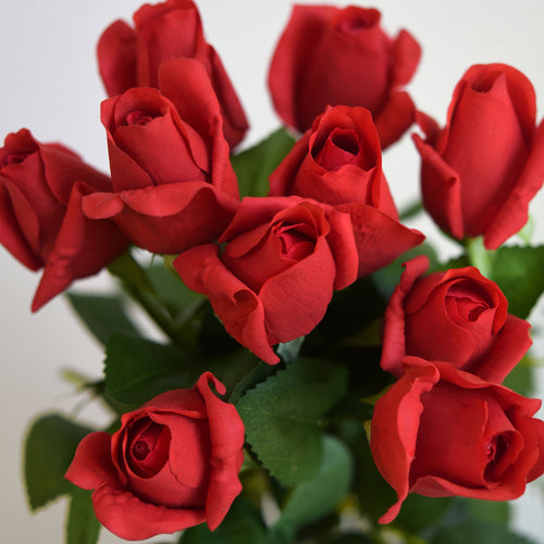 Valentine Classic Red Long Stem 21 inches Roses Real Touch Silk Artificial Flowers 12 Stems