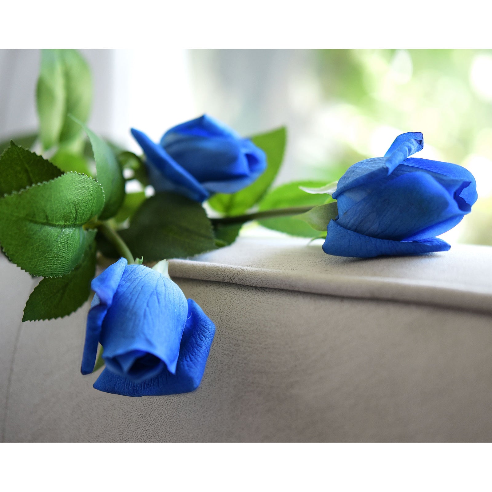 Dusky French Blue Long Stem 21 inches Roses Real Touch Silk Artificial Flowers 12 Stems