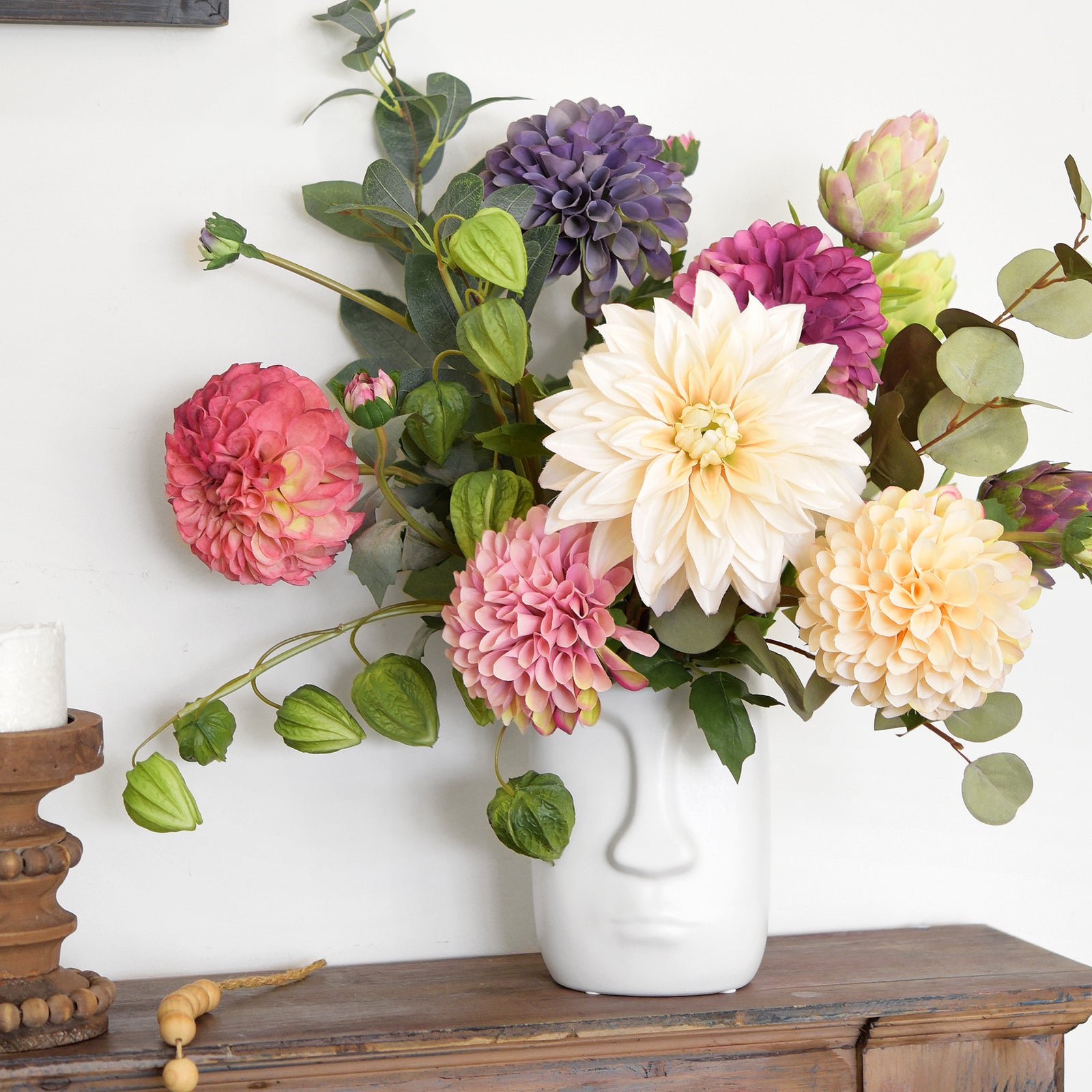 Artificial Chinese Lantern Stems – Leafy Green – Set of 3