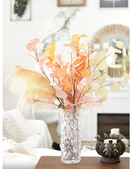 Sunlit Blush & Butter Cream Eucalyptus Bouquet – 7-Piece Artificial Stems with Pampas Grass for Home, Weddings & Year-Round Decor