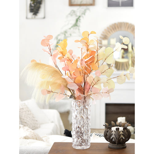 Sunlit Blush & Butter Cream Eucalyptus Bouquet – 7-Piece Artificial Stems with Pampas Grass for Home, Weddings & Year-Round Decor