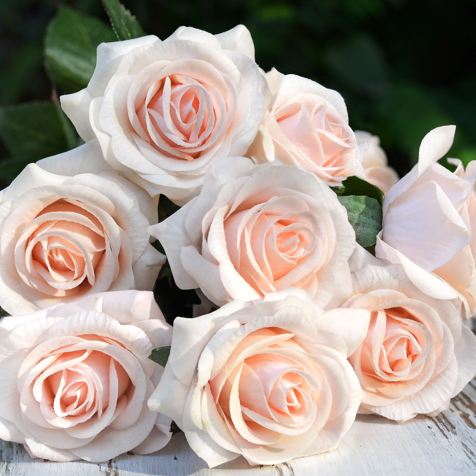 Real Touch 10 Stems Pale Champagne Pink Silk Artificial Roses Flowers ‘Petals Feel and Look like Fresh Roses