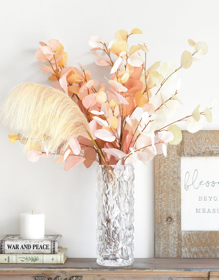 Sunlit Blush & Butter Cream Eucalyptus Bouquet – 7-Piece Artificial Stems with Pampas Grass for Home, Weddings & Year-Round Decor