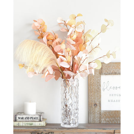Sunlit Blush & Butter Cream Eucalyptus Bouquet – 7-Piece Artificial Stems with Pampas Grass for Home, Weddings & Year-Round Decor