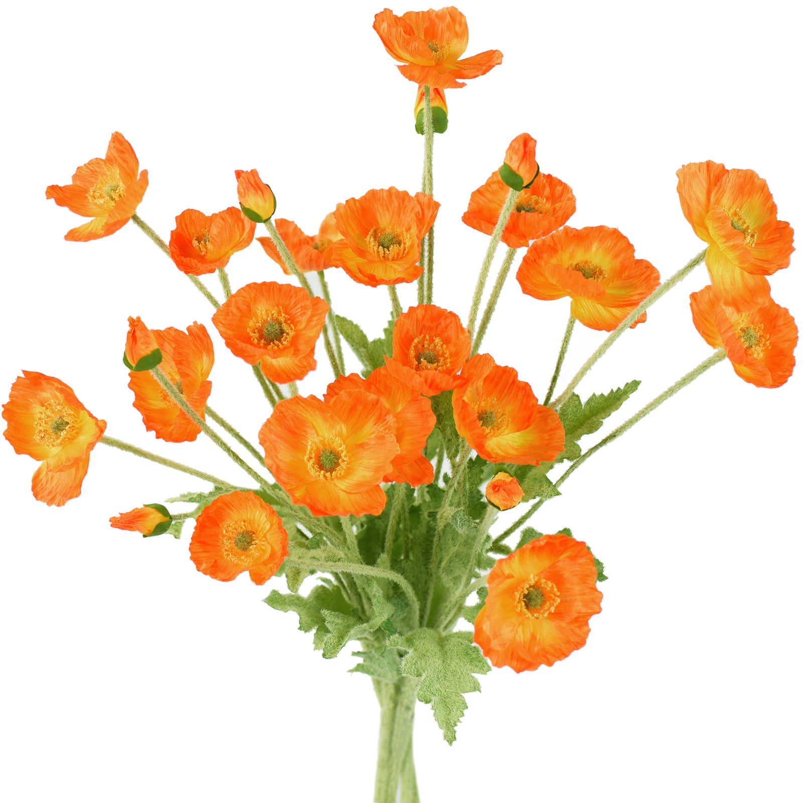 Orange Silk Poppies Artificial Flower Bouquet for Remembrance Home Wedding 6 Stems 23.6'' (60cm)