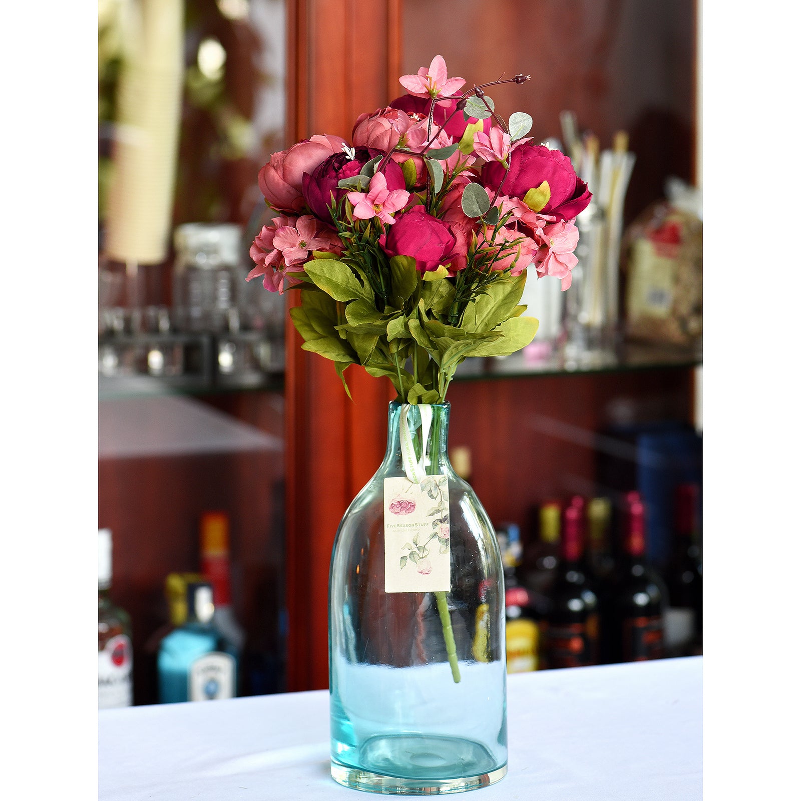 FiveSeasonStuff (Country Barn Red)Silk Peonies Artificial Flower Bouquet